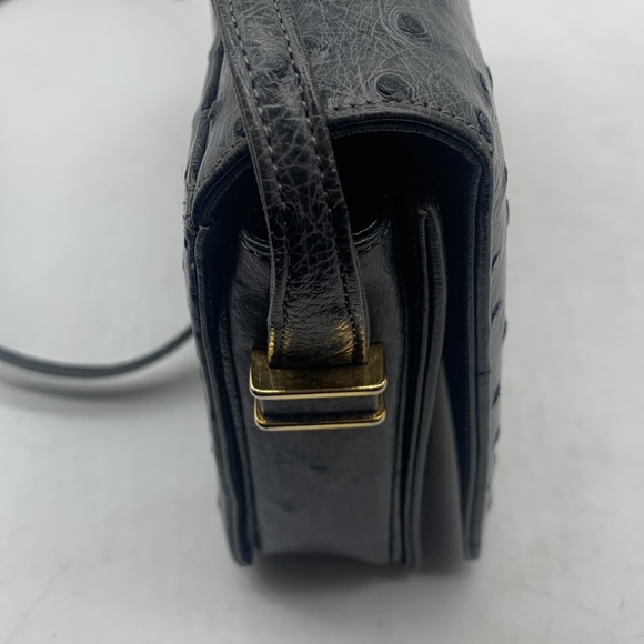 Cape Cobra Gray Leather Ostrich Print Vintage Crossbody Bag. MCB3014E - Picture 3 of 15